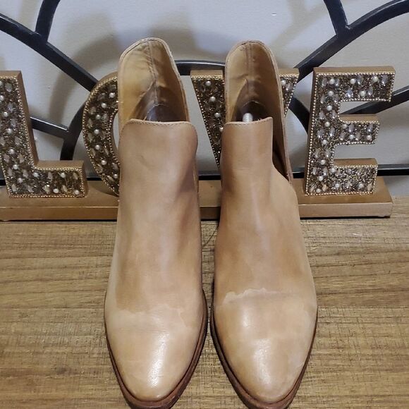 Free People Shoes - Free People Charm Double V Tan Buttery Soft Leather Slip On Booties US 8.5 Boho